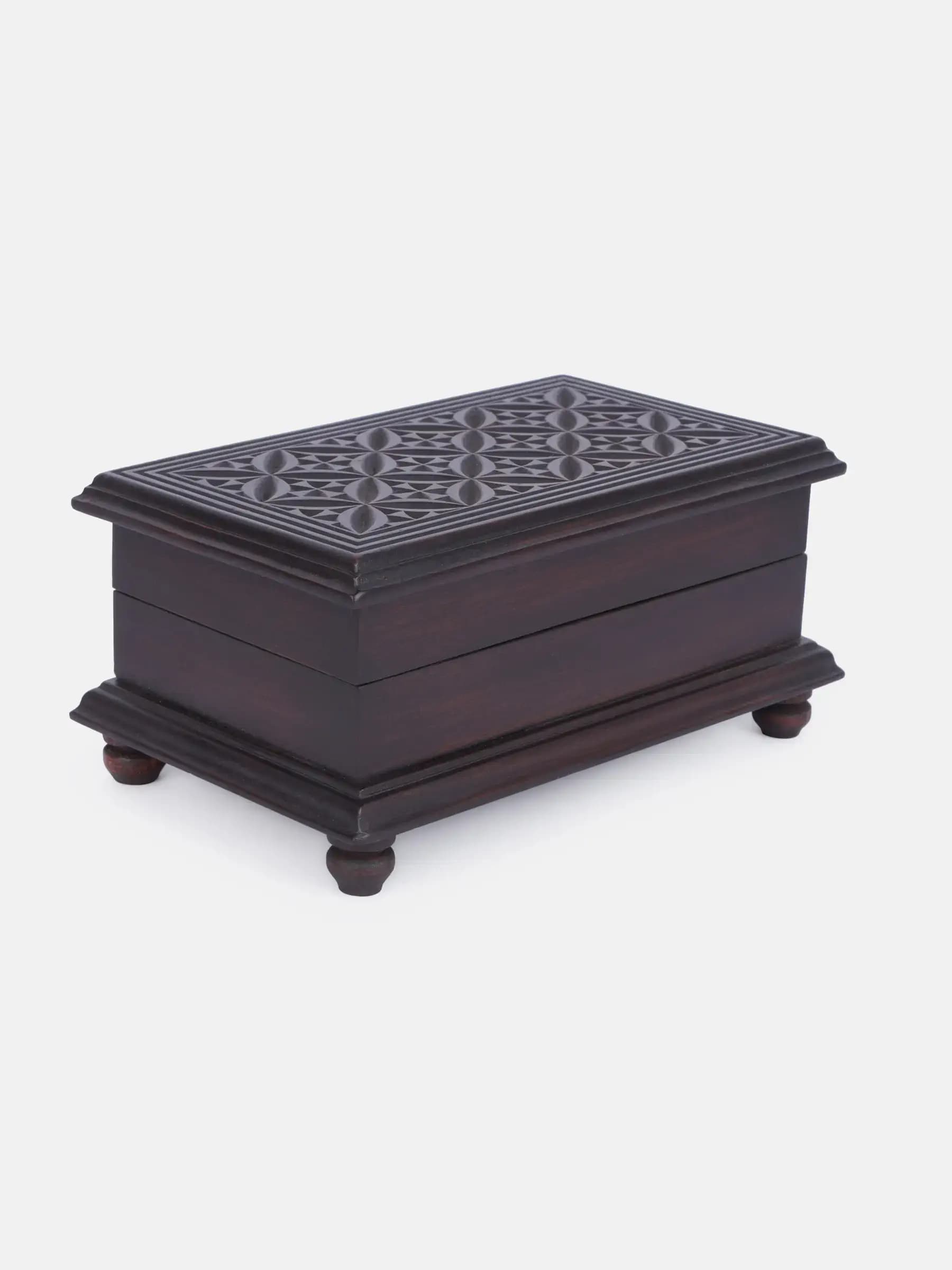 Dark Oak Mahogany Wood Jewellery Box - Small