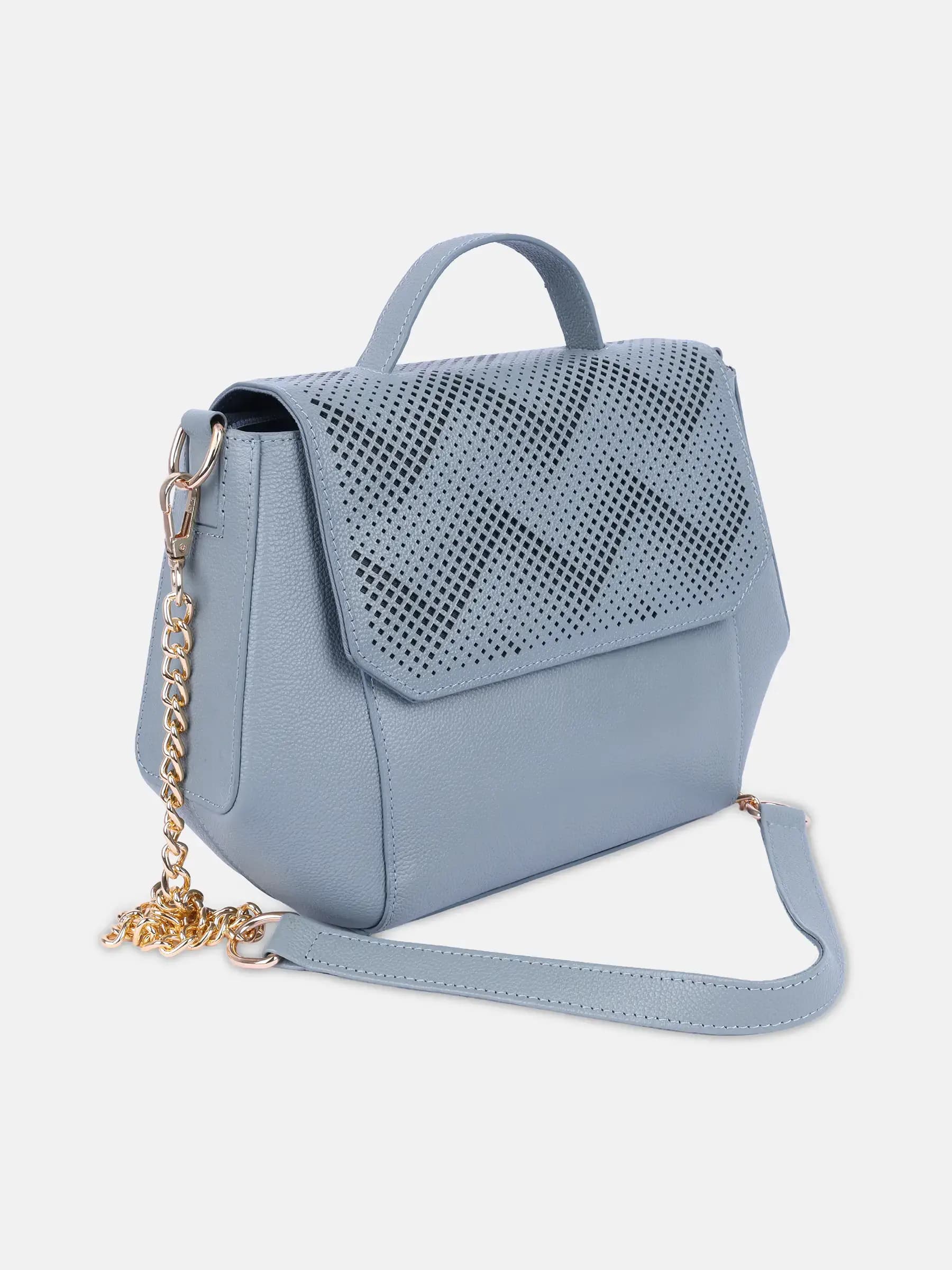 Blue Grey Laser Cut Genuine Leather Bag
