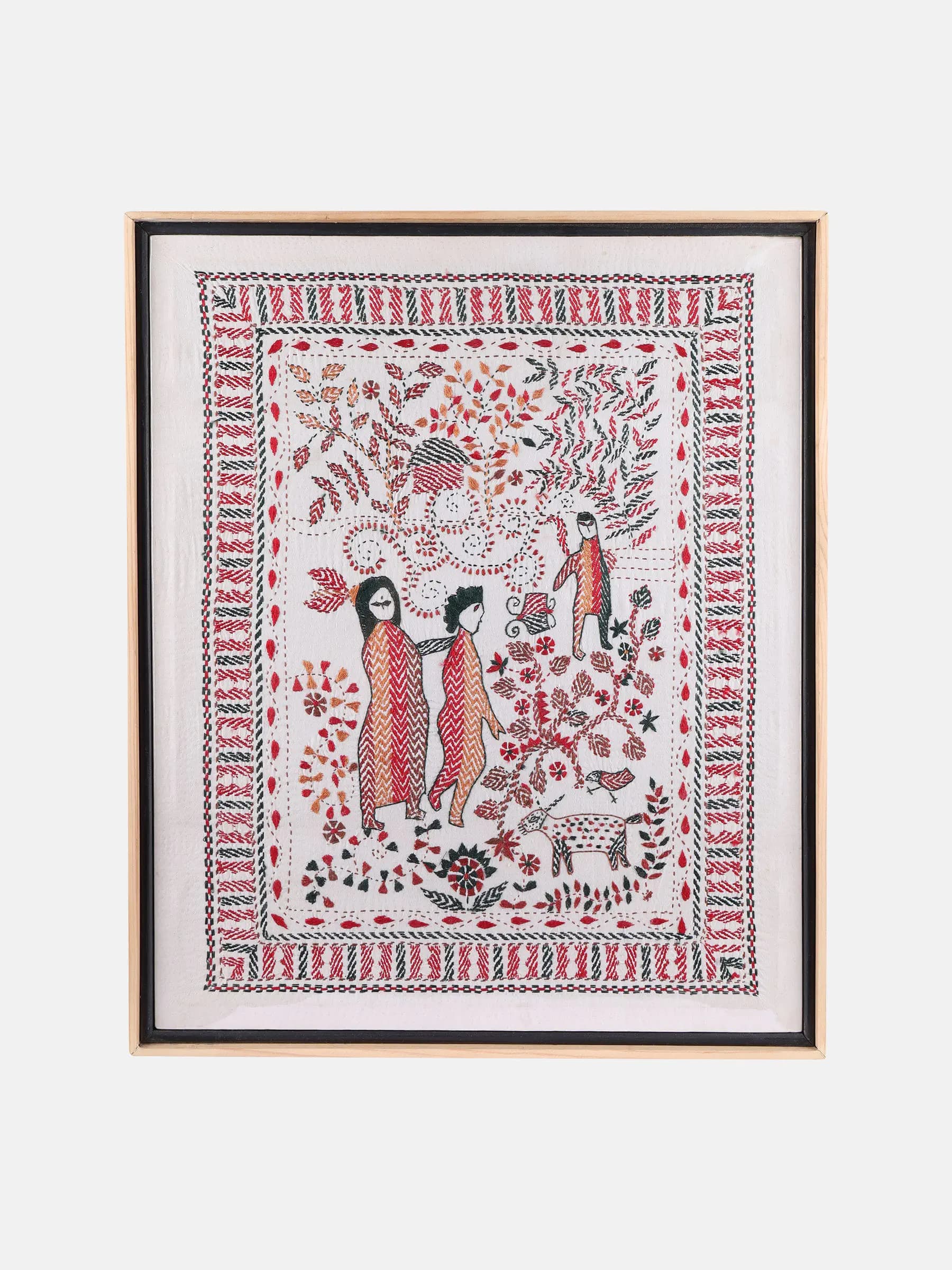 Off White Nakshi Kantha Embroidered Cotton Wall Hanging