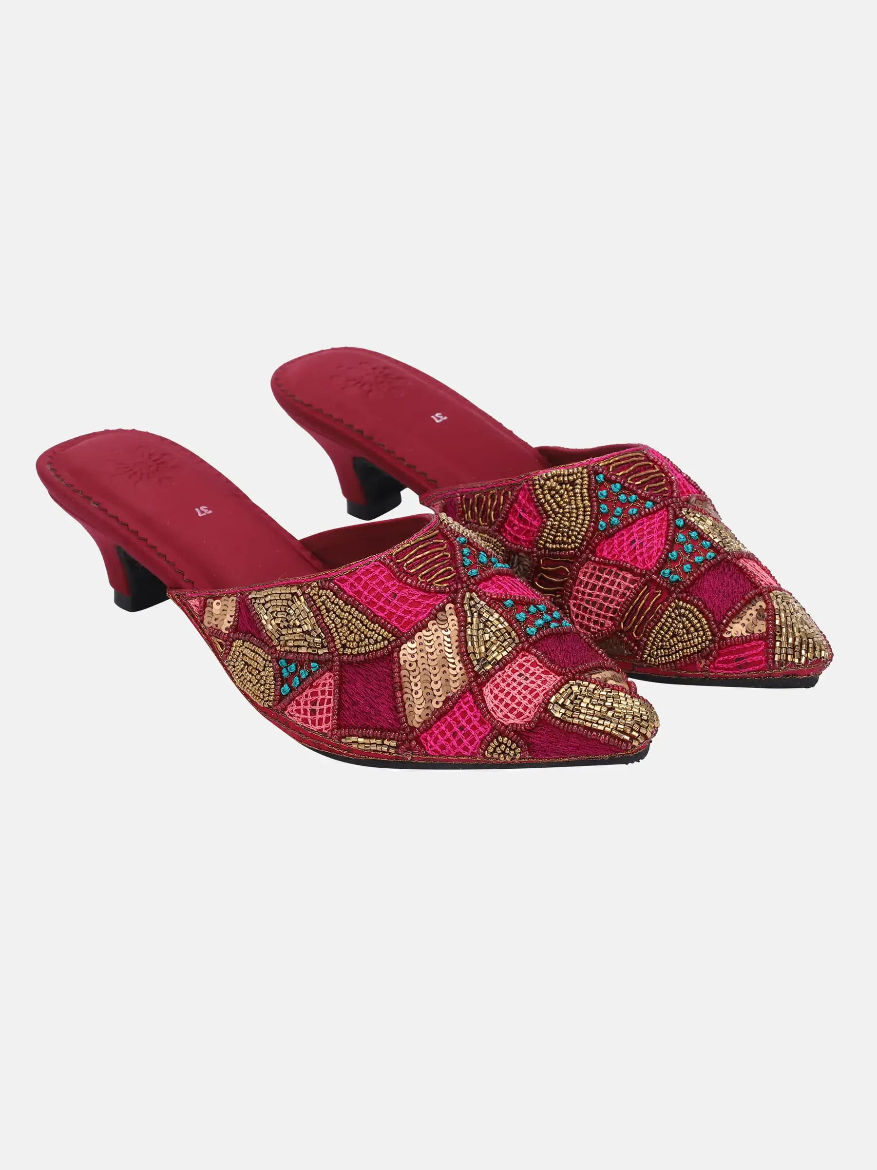 Maroon Stone Detailed Heel Sandals