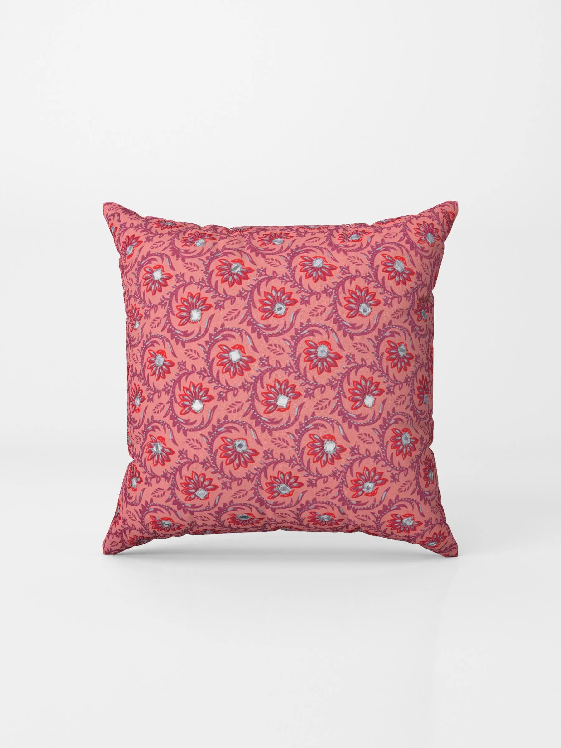 Peach Printed Cotton Cushion Cover