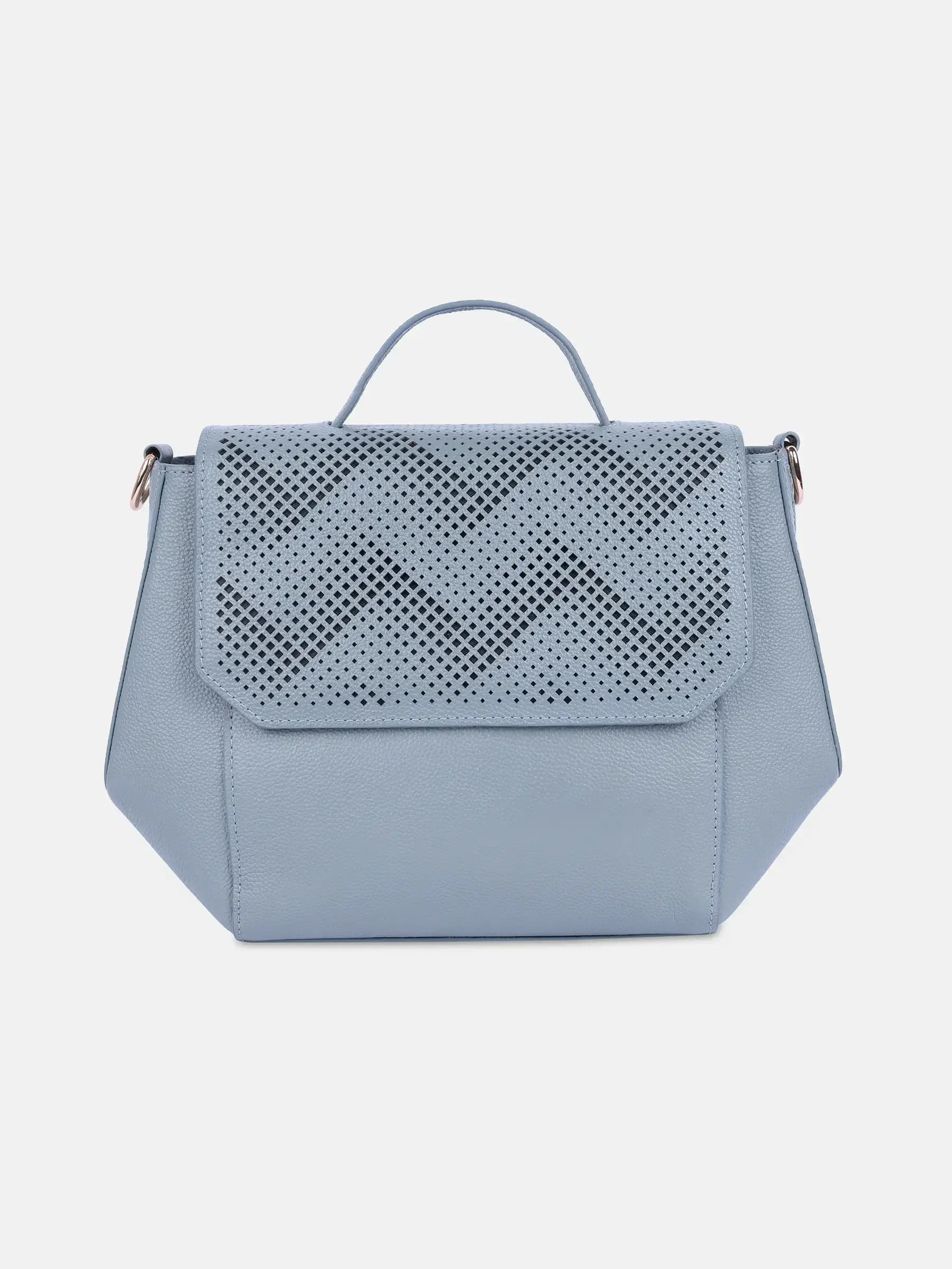 Blue Grey Laser Cut Genuine Leather Bag