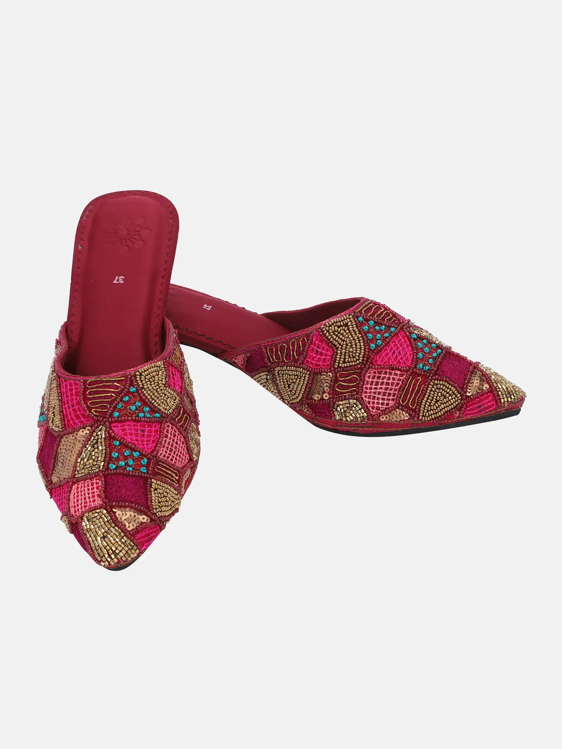 Maroon Stone Detailed Heel Sandals
